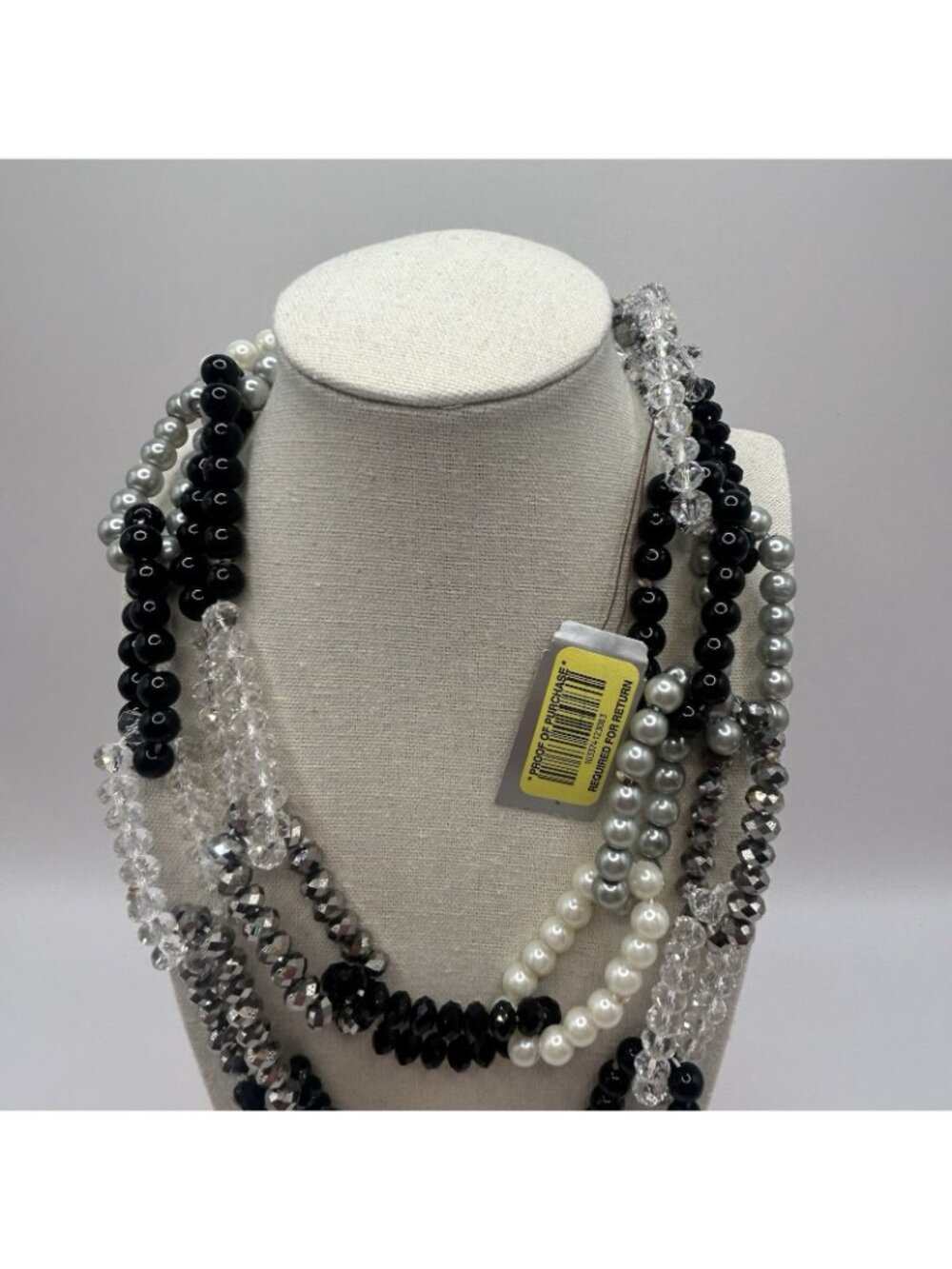 New Statement Necklace Black White Silver Faux Pearl Crystal Beads Chain Link - Picture 6 of 10